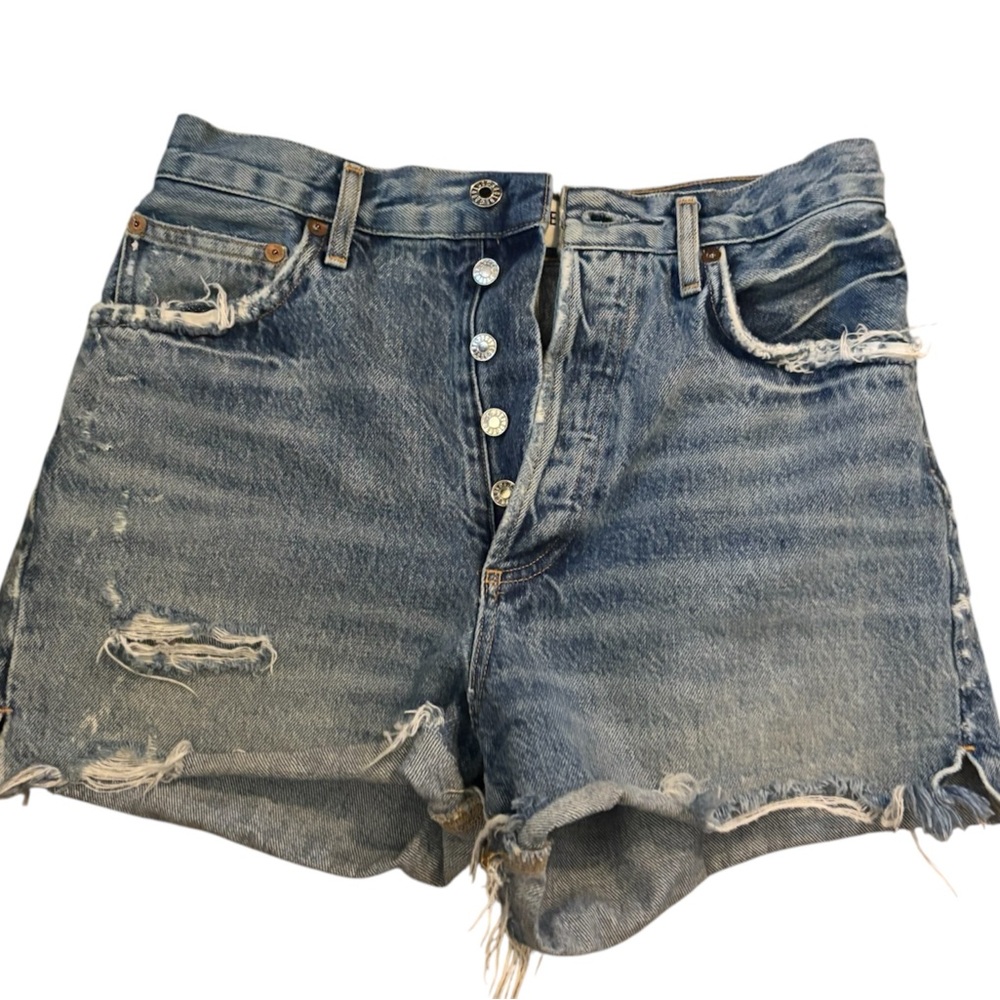 Agolde Frayed Hem Blue Jean Shorts